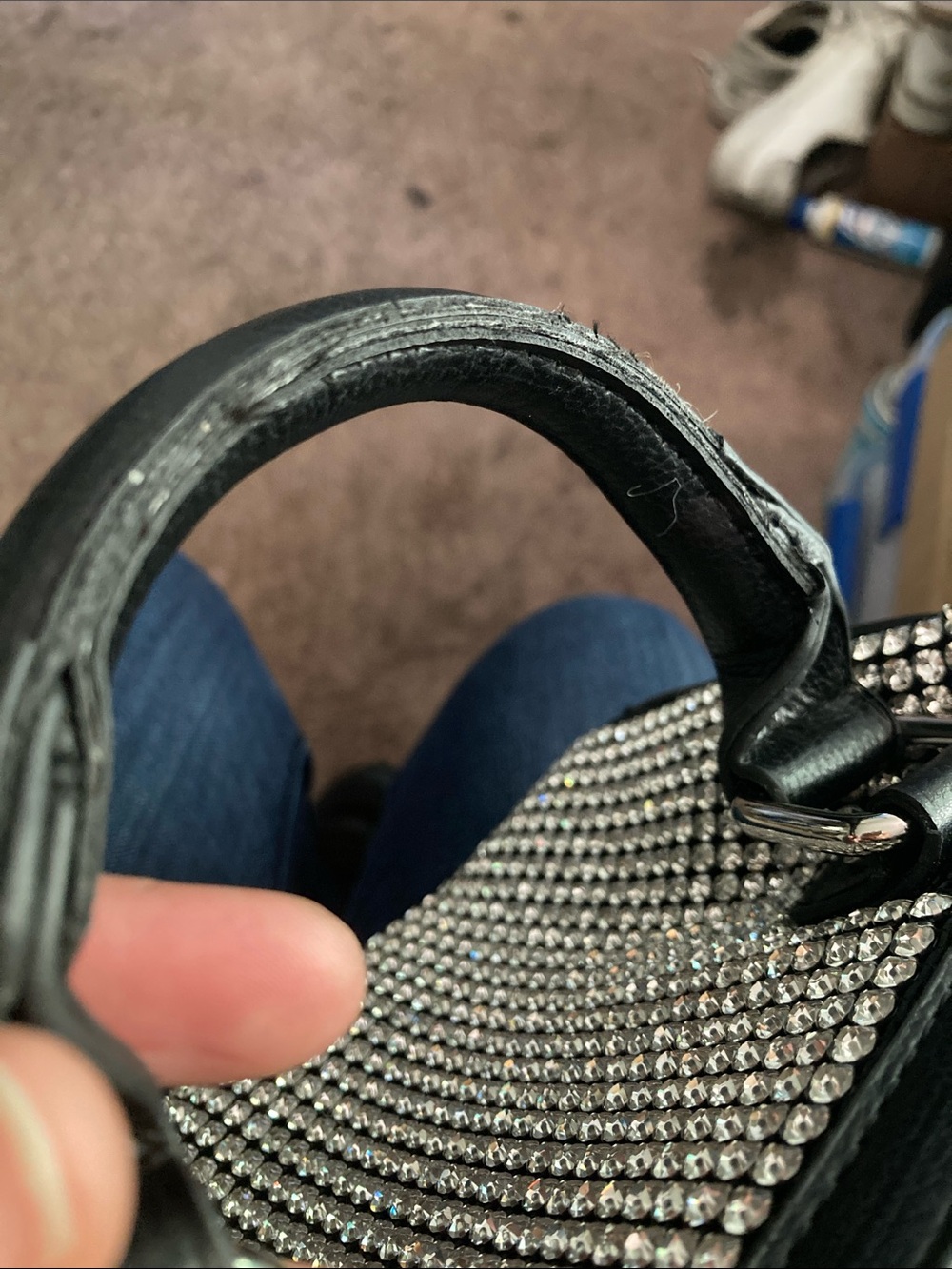 Steve Madden Black Leather Rhinestone Top Handle Bag- As Is - Picture 14 of 14